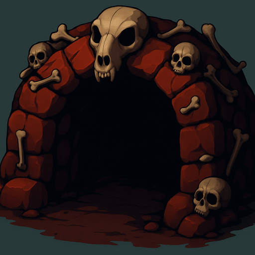 bu zindan girişini bir tık daha korkutucu göster mesela etrafındaki taşlarında üstünde kemikler en üst ortadaki taşında kemikten bir hayvvan başı gibi