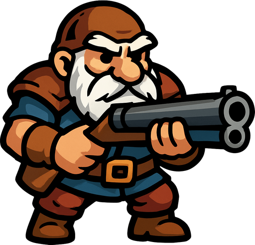 2d sprites old dwarf hold shootgun.
In-Game asset.  2d.  High contrast.  No shadows