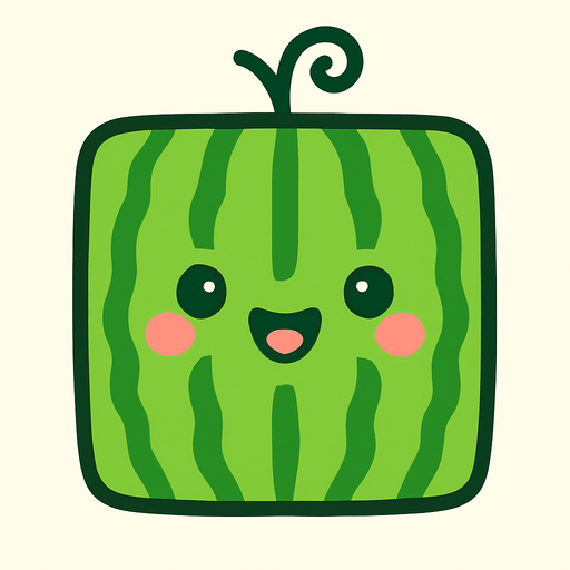 Perfectly square bright green waterlemon with cute happyy face. Cartoon style. Cute art style. Simple vector style. No Shadows