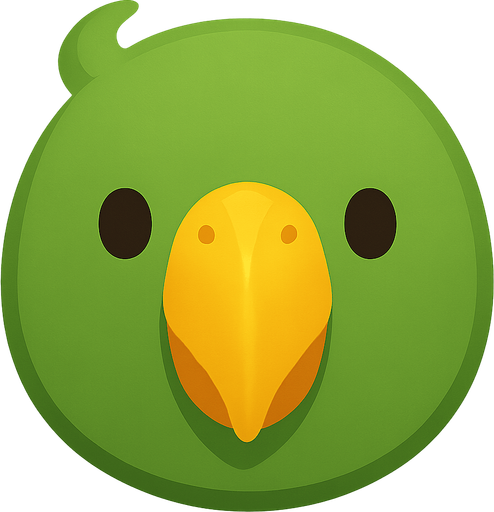 Mantén este estilo de diseño, pero en lugar de ser el rostro de un gato, que sea el de un perico verde de pico amarillo.