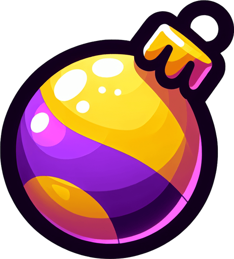 Cartoon Christmas ornament yellow and purple 
Single Game Texture. In-Game asset. 2d. Blank background. High contrast. No shadows.