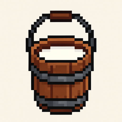milk bucketi pixel art.
In-Game asset.  2d.  High contrast.  No shadows