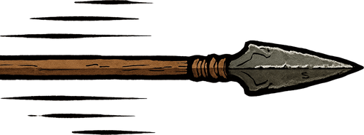 sivri uçlu, hafif yıpranmış bir mızrak, yatayda hareket ederken çiz
In-Game asset.  2d.  High contrast.  No shadows