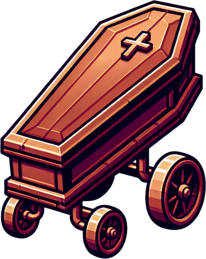 tekerlekli animasyon bir tabut ve dikey pozisyonda.
Single Game Texture. In-Game asset. 2d. Blank background. High contrast. No shadows.