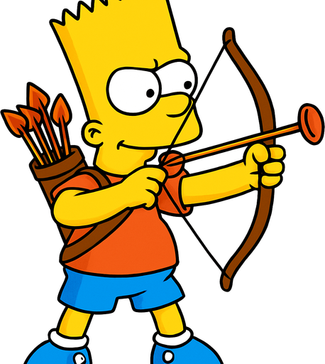 Bart holding a toy bow and has a quiver full of toy arrows.
In-Game asset.  2d.  High contrast.  No shadows