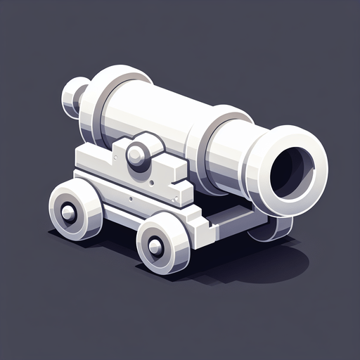White cannon.
Single Game Texture.  In-Game asset.  2d.  Blank background.  High contrast.  No shadows