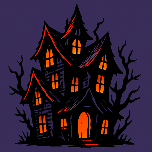 korkunç bir ev.
In-Game asset.  2d.  High contrast.  No shadows
