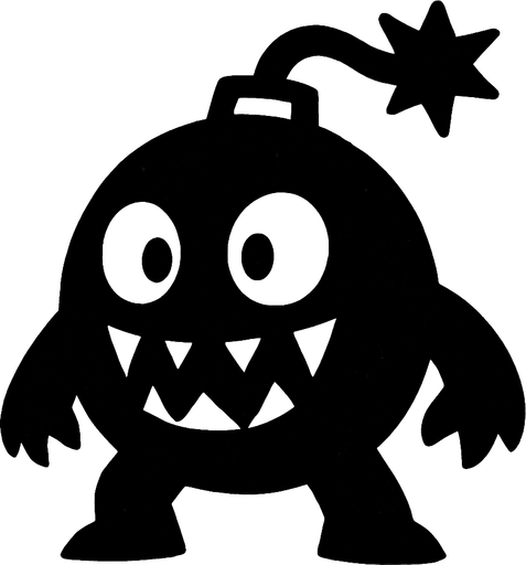 Black monster , white eyes looks like bomb.
In-Game asset.  2d.  High contrast.  No shadows