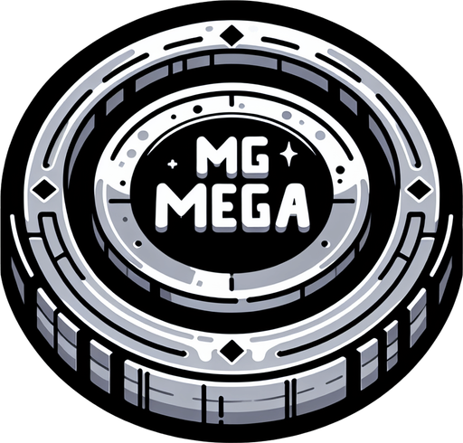 coin MG MEGA.
Single Game Texture.  In-Game asset.  2d.  Blank background.  High contrast.  No shadows