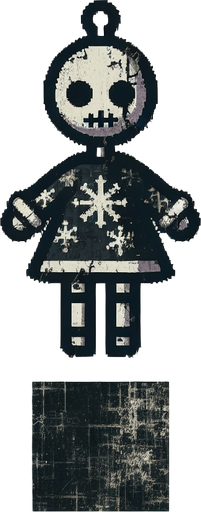 a simple dirty, dark and eerie Christmas doll key.
Single Game Texture. In-Game asset. 2d. Blank background. High contrast. No shadows.