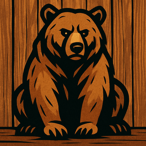 Bear with wooden background.
In-Game asset.  2d.  High contrast.  No shadows