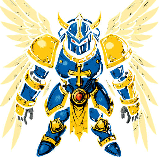 Seraphimon, visto desde arriba, calidad y detalles altamente épicos, Digimon.
In-Game asset.  2d.  High contrast.  No shadows