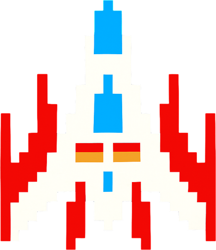 A ship for a OLD school arcade space shooting game.
In-Game asset.  2d.  High contrast.  No shadows
