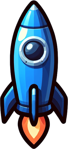Blue rocet.
Single Game Texture.  In-Game asset.  2d.  Blank background.  High contrast.  No shadows