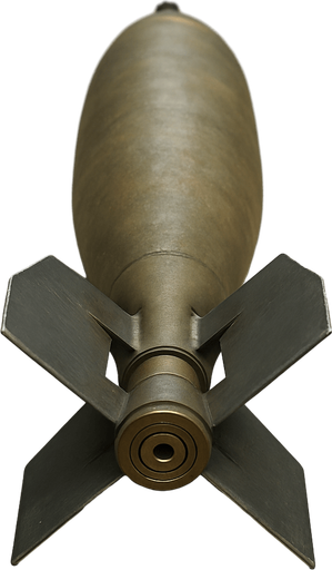 Photorealistic aircraft bomb, behind view