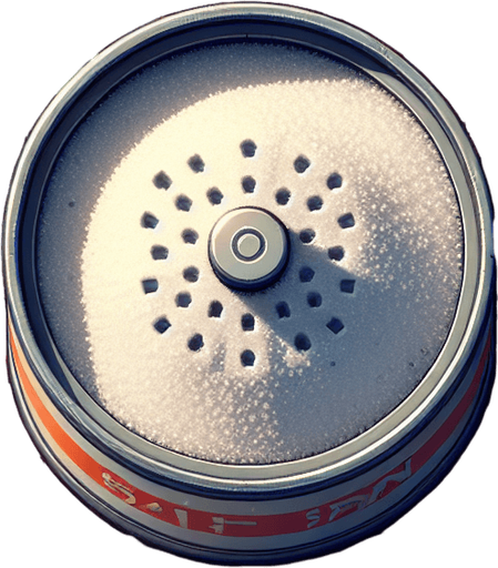 a salt can, viewed from above.
Single Game Texture. In-Game asset. 2d. Blank background. High contrast. No shadows.