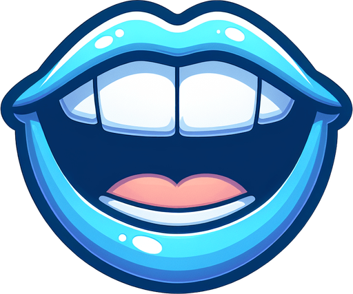 Make a cartoon styled mouth that is blue.
Single Game Texture.  In-Game asset.  2d.  Blank background.  High contrast.  No shadows