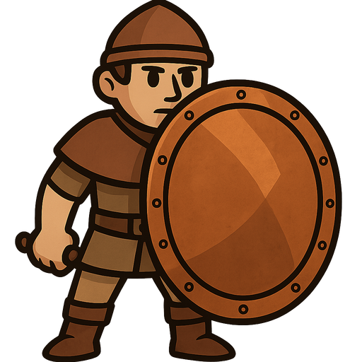 Human with a big Copper shield.
In-Game asset.  2d.  High contrast.  No shadows
