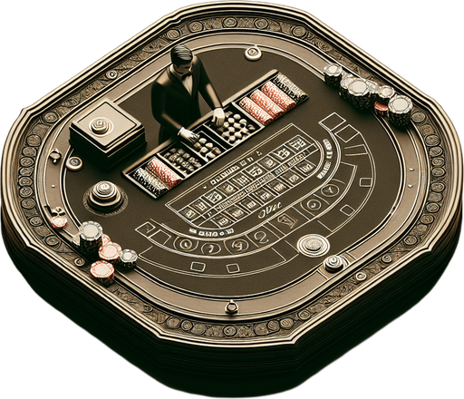 A top down view of one blackjack betting table with one dealer per table. Single Game Texture. In-Game asset. 2d. Blank background. High contrast. No shadows.