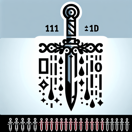 A Dagger Icon with 1's and 0's dripping off of it like blood.
Single Game Texture.  In-Game asset.  2d.  Blank background.  High contrast.  No shadows