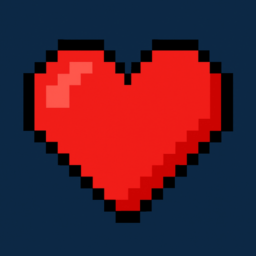 kalp şekli pixel art 2d.
In-Game asset.  High contrast.  No shadows