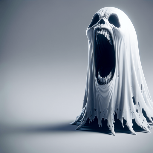 screaming ghost.
Single Game Texture. In-Game asset. 2d. Blank background. High contrast. No shadows.