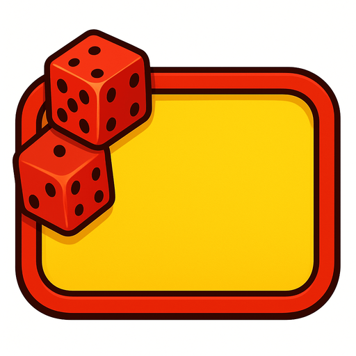 Casino tarzında yatay dikdörtgen (köşeleri yumuşatılmış, edge). İçi sarı, dışında kırmızı şerit var. Sol üst köşesinde bir çift zar var. Yazısız..
In-Game asset.  2d.  High contrast.  No shadows. Casino