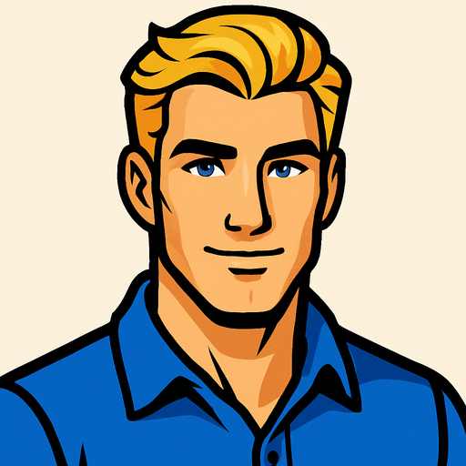 Blonde Handsome Man.
In-Game asset.  2d.  High contrast.  No shadows