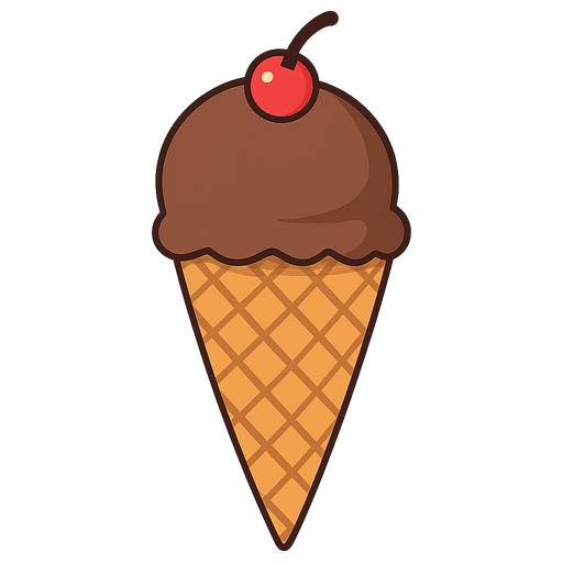 chocolate ice-cream, cherry. No background. Transparent background. Blank background. No shadows. 2d. In-Game asset. flat