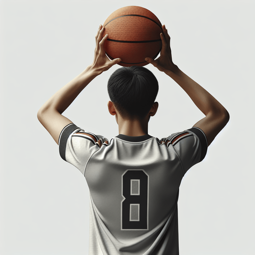 一个穿运动服正在准备投篮的青年，正背对.
Single Game Texture. In-Game asset. 2d. Blank background. High contrast. No shadows.