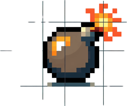 a bomb, pixel style.
Single Game Texture. In-Game asset. 2d. Blank background. High contrast. No shadows.
