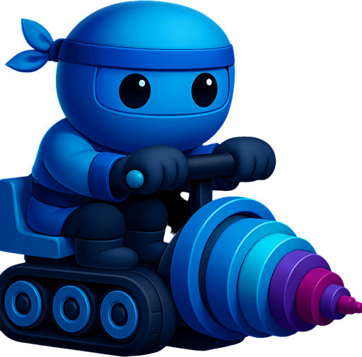 Same image of ninja with dig machine but with different colors. HD colors. blue