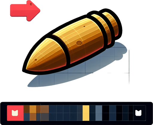 A bullet shaped potato.
Single Game Texture. In-Game asset. 2d. Blank background. High contrast. No shadows.