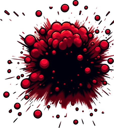 exploiding blood.
Single Game Texture. In-Game asset. 2d. Blank background. High contrast. No shadows.