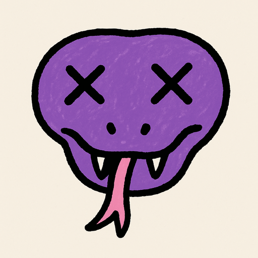 cabeza de serpiente morada con x en los ojos.
In-Game asset.  High contrast.  No shadows. 2d draw, kid draw, simple, minimalistic