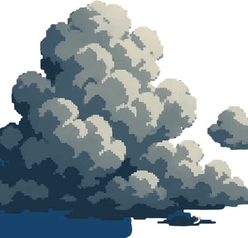 Grandes nubes grises , pixelart.
In-Game asset.  2d.  High contrast.  No shadows