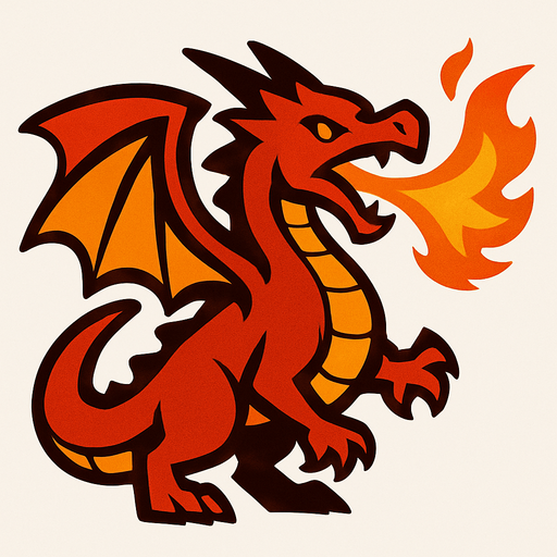 Dragon feu.
In-Game asset.  2d.  High contrast.  No shadows