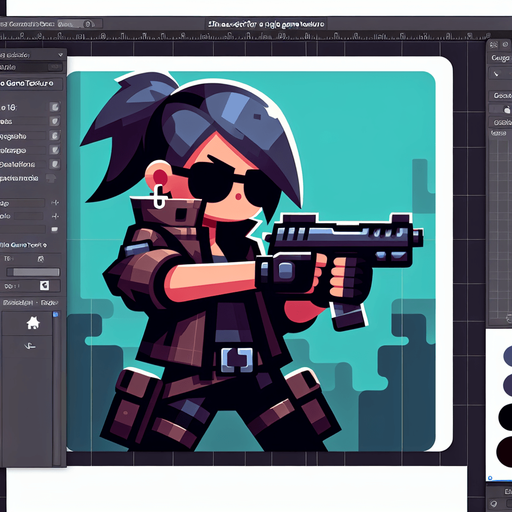 a cool player with gun seeing left size.
Single Game Texture. In-Game asset. 2d. Blank background. High contrast. No shadows.
