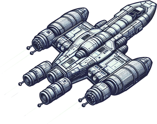Spaceship.
Single Game Texture.  In-Game asset.  2d.  Blank background.  High contrast.  No shadows