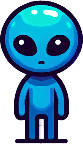 SINGLE alien  in BLUE color with GIF animation of arrows  animation with a spark at the end of the sprite animation.
Single Game Texture. In-Game asset. 2d. Blank background. High contrast. No shadows.