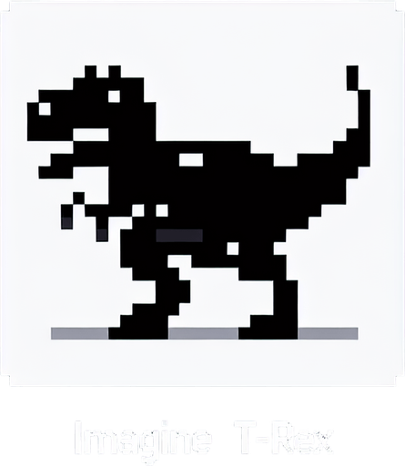 2D Black Pixel Art T-Rex chrome trex game.
Single Game Texture. In-Game asset. 2d. Blank background. High contrast. No shadows.