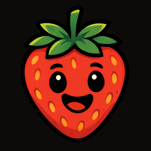 Strawberry with face.
In-Game asset.  2d.  High contrast.  No shadows