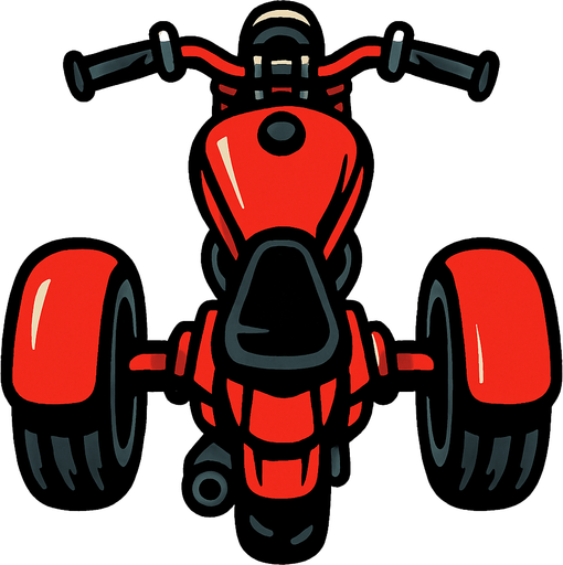 kuş bakışı açısından 3 tekerlekli kırmızı siyah motor.
In-Game asset.  2d.  High contrast.  No shadows