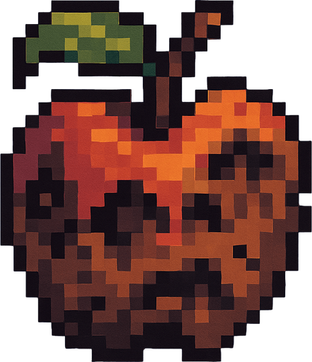 pixel art of a rotten apple.
In-Game asset.  2d.  High contrast.  No shadows