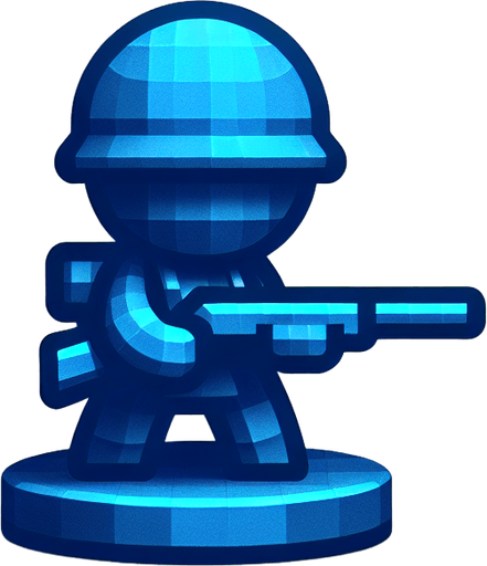 a blue toy soldier Single Game Texture. In-Game asset. 2d. Blank background. High contrast. No shadows.