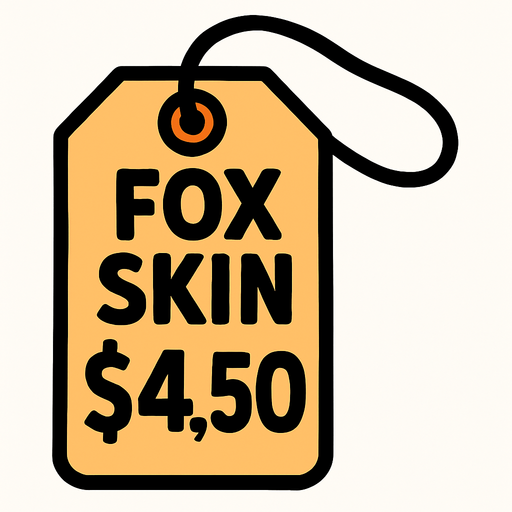 price tag that says fox skin $4.50.
In-Game asset.  2d.  High contrast.  No shadows