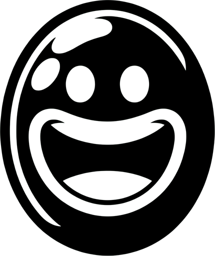 a black oval with a laughing smiley.