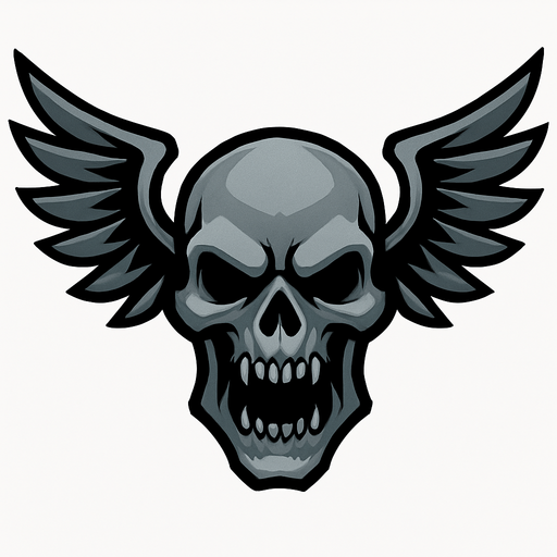 winged evil gray skull.
In-Game asset.  2d.  High contrast.  No shadows