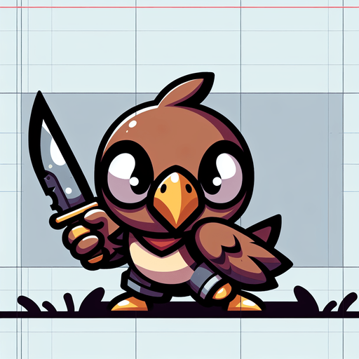 chick. knife. chick hold knife hand. 2D Single Monster. In-Game asset. 2d. Blank background. High contrast. No shadows..