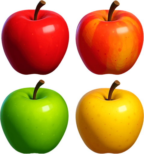 Pack of different apples.
In-Game asset.  High contrast.  No shadows. 3D